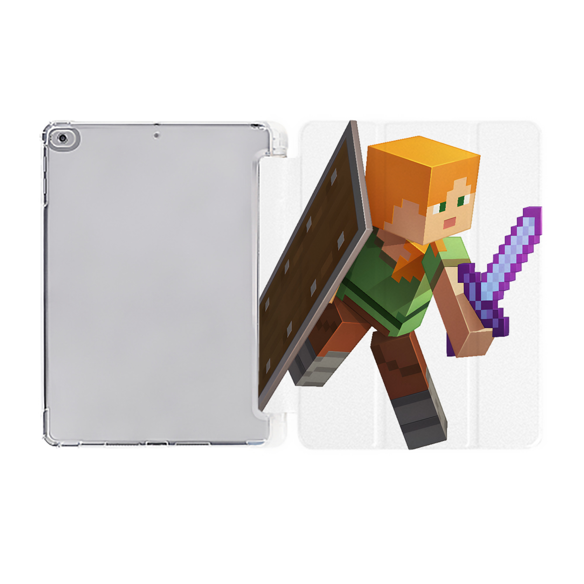 （画像用） マインクラフト ブロックの世界 Minecraft MC Block world IPad ケース ペン収納付き 三つ折りスタンド PUレザー×シリコン 対応機種9.5/10.5/10.9インチ